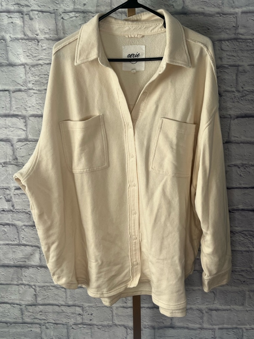 Aerie large nwt cream shacket oversized long sleeve button down